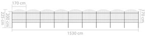 vidaXL Κάγκελα Περίφραξης με Λόγχες Μαύρα (1,5-1,75)x15,3 μ. Ατσάλινα