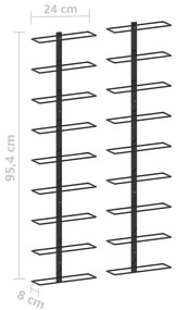 Βάσεις Κρασιών Τοίχου 2 τεμ. για 18 Φιάλες Μαύρες Σιδερένιες  - Μαύρο