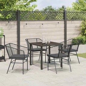 vidaXL Σέτ φαγητού για κήπο 5 pcs Μαύρο συνθετικό ρατάν
