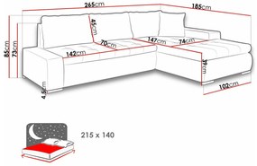 Γωνιακός Καναπές Comfivo 112, Λειτουργία ύπνου, Αποθηκευτικός χώρος, 265x185x85cm, 127 kg, Πόδια: Πλαστική ύλη | Epipla1.gr