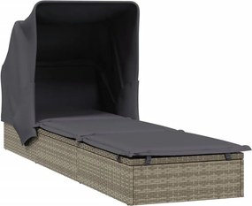 vidaXL Ξαπλώστρα με Πτυσσόμενη Οροφή Γκρι 213x63x97 εκ. Συνθ. Ρατάν