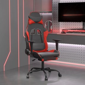 Καρέκλα Gaming Μασάζ Υποπόδιο Μαύρο/Κόκκινο από Συνθετικό Δέρμα