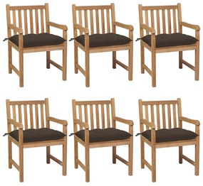 Καρέκλες Κήπου 6 τεμ. από Μασίφ Ξύλο Teak με Taupe Μαξιλάρια - Μπεζ-Γκρι
