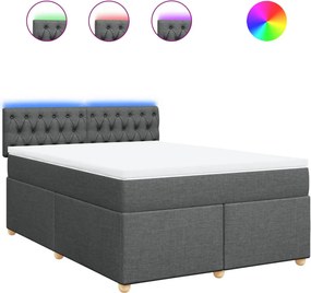 vidaXL Κρεβάτι Boxspring με Στρώμα Σκούρο Γκρι 140x190 εκ. Υφασμάτινο