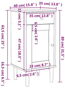 Κομοδίνο SENJA Λευκό Όψη Ρατάν 40x35x80εκ από Μασίφ Ξύλο Πεύκου - Λευκό