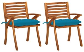 Καρέκλες Τραπεζαρίας Κήπου 2 τεμ Μασίφ Ξύλο Ακακίας &amp; Μαξιλάρια