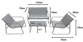 Σαλόνι Veranda σετ 4τμχ μέταλλο και textilene σε ανθρακί απόχρωση 112x75x74 εκ.