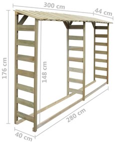 Υπόστεγο Αποθήκευσης Καυσόξυλων Διπλό 300x44x176 εκ Ξύλο Πεύκου - Καφέ