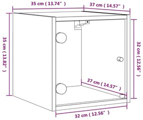 Κομοδίνα 2 τεμ. Γκρι Sonoma 35x37x35 εκ. με Γυάλινες Πόρτες - Γκρι