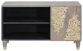 vidaXL Ντουλάπι TV Γκρι και Χρυσό 80 x 31.5 x 46 cm Μασίφ ξύλο μάνγκο