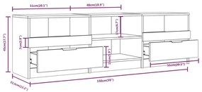 Έπιπλο Τηλεόρασης Λευκό 150x33,5x45 εκ. από Επεξεργασμένο Ξύλο - Λευκό