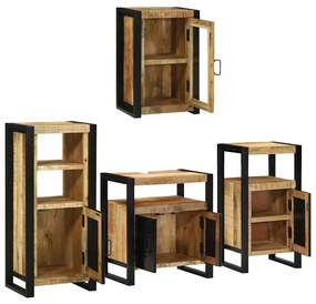 vidaXL Σετ Επίπλων Μπάνιου Επιτοίχιο 4 pcs Καφέ Στερεό ξύλο μάνγκο