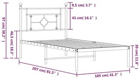 Πλαίσιο Κρεβατιού με Κεφαλάρι Μαύρο 100 x 200 εκ. Μεταλλικό - Μαύρο