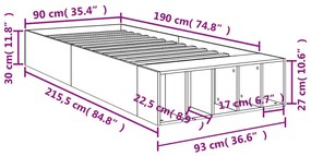 Πλαίσιο Κρεβατιού Γκρι Σκυροδέματος 90 x 190 εκ. Επεξεργ. Ξύλο - Γκρι