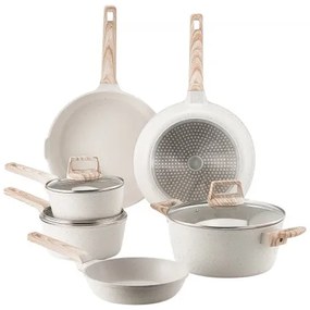 VEVOR 17 Piece Pots and Pans Set Granite Nonstick Kitchen Cookware White
