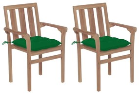 3062228 vidaXL Καρέκλες Κήπου 2 τεμ. από Μασίφ Ξύλο Teak με Πράσινα Μαξιλάρια Πράσινο, 1 Τεμάχιο
