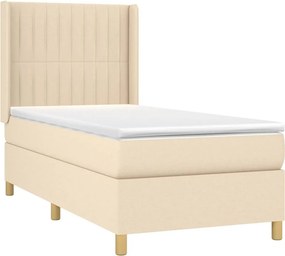 vidaXL Κρεβάτι Boxspring με Στρώμα Κρεμ 90x190 εκ.Υφασμάτινο