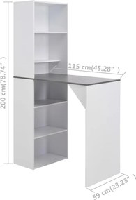 vidaXL Τραπέζι Μπαρ με Ντουλάπι Λευκό 115 x 59 x 200 εκ.