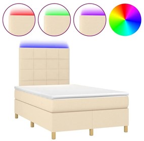 Κρεβάτι Boxspring με Στρώμα &amp; LED Κρεμ 120x200 εκ. Υφασμάτινο - Κρεμ