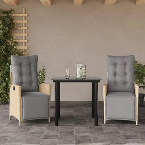 vidaXL Σετ Τραπεζαρίας Κήπου 3 τεμ. Μικτό Μπεζ Συνθ. Ρατάν &amp; Μαξιλάρια