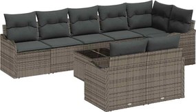 vidaXL Σετ Καναπέ Κήπου με μαξιλάρι 9 pcs Γκρι Πολυ ράταν