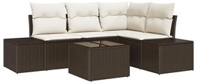 vidaXL Σετ Καναπέ Κήπου 5 pcs Καφέ, Κρέμα Πολυ rattan, βαμμένο ατσάλι