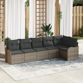 vidaXL Σετ καναπέ κήπου 6 τεμαχίων με μαξιλάρια Γκρι Πολυ Ρατάν