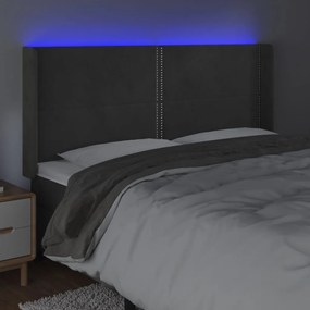 Κεφαλάρι Κρεβατιού LED Σκούρο Γκρι 203x16x118/128εκ. Βελούδινο - Γκρι