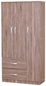 Ντουλάπα ρούχων τρίφυλλη Zelia pakoworld με 2 συρτάρια χρώμα καρυδί 90x42x180εκ
