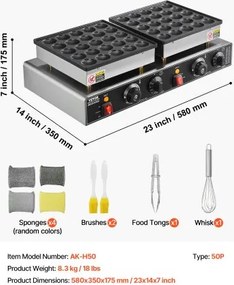 VEVOR 50PCS Mini Dutch Pancake Maker Commercial Dorayaki Baker Non-stick 1800W