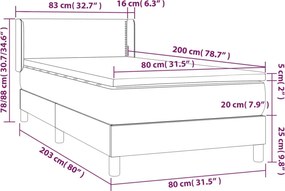 vidaXL Κρεβάτι Boxspring με Στρώμα Μαύρο 80 x 200 εκ. Υφασμάτινο