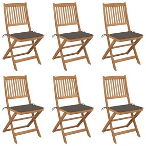 Καρέκλες Κήπου Πτυσσόμενες 6 τεμ Μασίφ Ξύλο Ακακίας &amp; Μαξιλάρια - Μπεζ-Γκρι