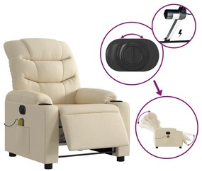 vidaXL Πολυθρόνα Μασάζ Ανακλινόμενη Ηλεκτρική Κρεμ Υφασμάτινη