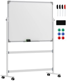 HOMCOM Πίνακας Λευκός, 120 x 90 cm, μαγνητικός, περιστρεφόμενος, κινητός, περιλαμβάνει μαρκαδόρο &amp; σφουγγάρι, μεταλλικό πλαίσιο, Λευκό