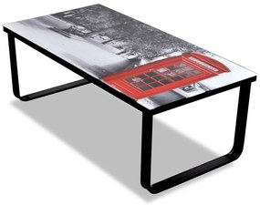 vidaXL Τραπεζάκι Σαλονιού με Εκτύπωση Τηλ. Θάλαμος Γυάλινη Επιφάνεια