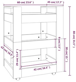 Τρόλεϊ Κουζίνας Sonoma δρυς 60x45x80 εκ. από Επεξεργασμένο Ξύλο - Καφέ