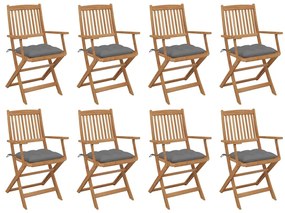 3075101 vidaXL Καρέκλες Εξ. Χώρου Πτυσσόμενες 8 τεμ. Ξύλο Ακακίας &amp; Μαξιλάρια Γκρι, 1 Τεμάχιο