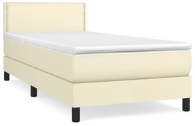 Κρεβάτι Boxspring με Στρώμα Κρεμ 90x200 εκ. από Συνθετικό Δέρμα - Κρεμ