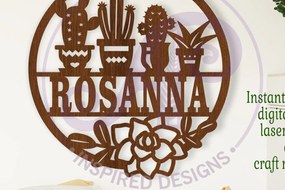 Σετ των 3 Intra απο ξύλο plywood 3mm-4mm πάχος Πινακίδα ονόματος Cactus Lovers, τοίχος κοπής με λέιζερ Δίασταση 6x6 cm INTRAFABR-108680342