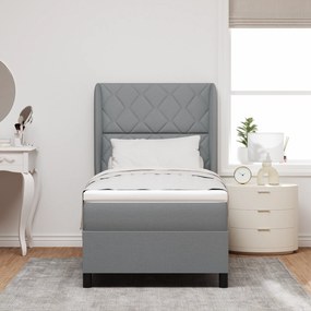 vidaXL Κρεβάτι Box Spring με Στρώμα - Ανοιχτό Γκρι, 90x200 εκ., Υλικό