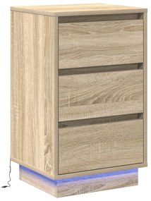 vidaXL Κομοδίνο με LED Καρυδιά Σονόμα 39x34,5x65 εκ. Επεξεργασμένο Ξύλο