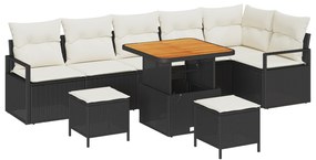vidaXL Σετ κήπου 9 τεμαχίων με μαξιλάρια Μαύρο Πολυ Ρατάν Ακακία
