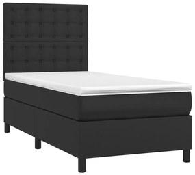 Κρεβάτι Boxspring με Στρώμα Μαύρο 100x200εκ.από Συνθετικό Δέρμα - Μαύρο