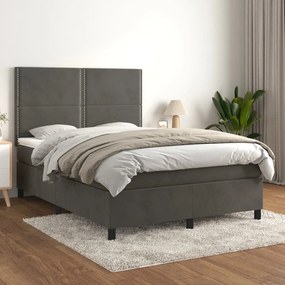 Κρεβάτι Boxspring με Στρώμα Σκούρο Γκρι 140x200 εκ. Βελούδινο