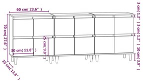 Ντουλάπια 3 τεμ. Γκρι Σκυροδέματος 60x35x70 εκ. Επεξεργ. Ξύλο - Γκρι