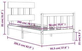 ΠΛΑΙΣΙΟ ΚΡΕΒΑΤΙΟΥ ΜΕ ΚΕΦΑΛΑΡΙ ΜΑΥΡΟ 90X200 ΕΚ. ΜΑΣΙΦ ΞΥΛΟ 3193325