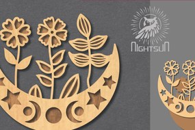 Σετ των 2 Intra απο ξύλο plywood 3mm-4mm πάχος - Floral Moon Cut Laser Decoration 6 Δίασταση 20x20 cm INTRAFABR-121964199