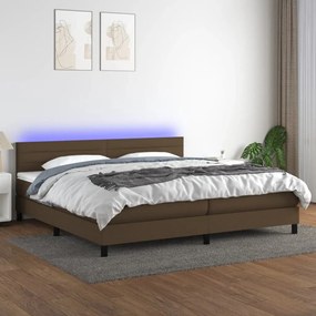 Κρεβάτι Boxspring με Στρώμα &amp; LED Σκ.Καφέ 200x200 εκ Υφασμάτινο - Καφέ