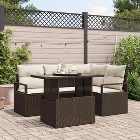 vidaXL Σετ Καναπέ Κήπου 5 pcs Καφέ και Κρέμα συνθετικό ρατάν