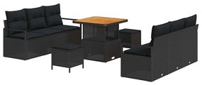 vidaXL Σετ Καναπέ Κήπου με αποθήκευση 9 pcs Μαύρο Πολυ ράταν
